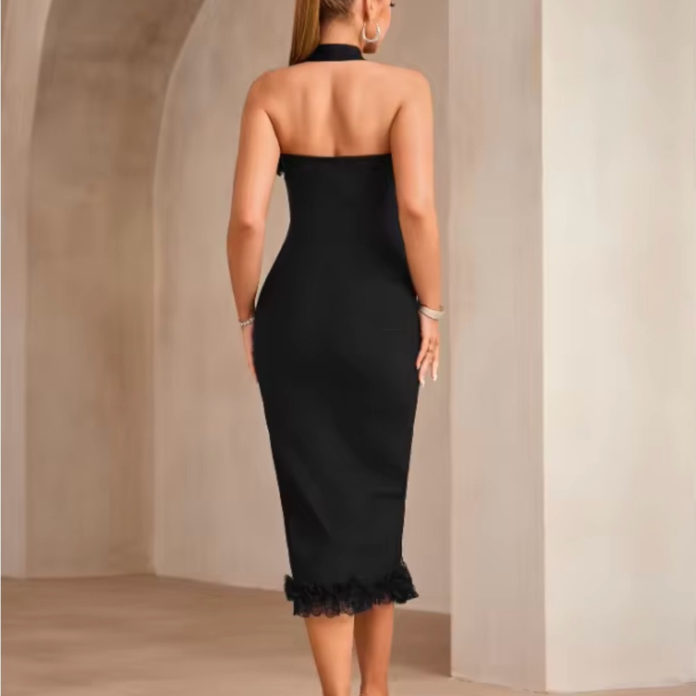 Halter Ruffle Black Dress - Picture 2 of 4